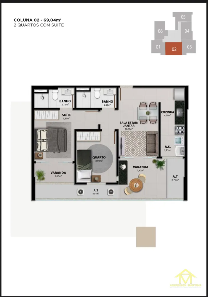 Apartamento, 2 quartos, 60 m² - Foto 2