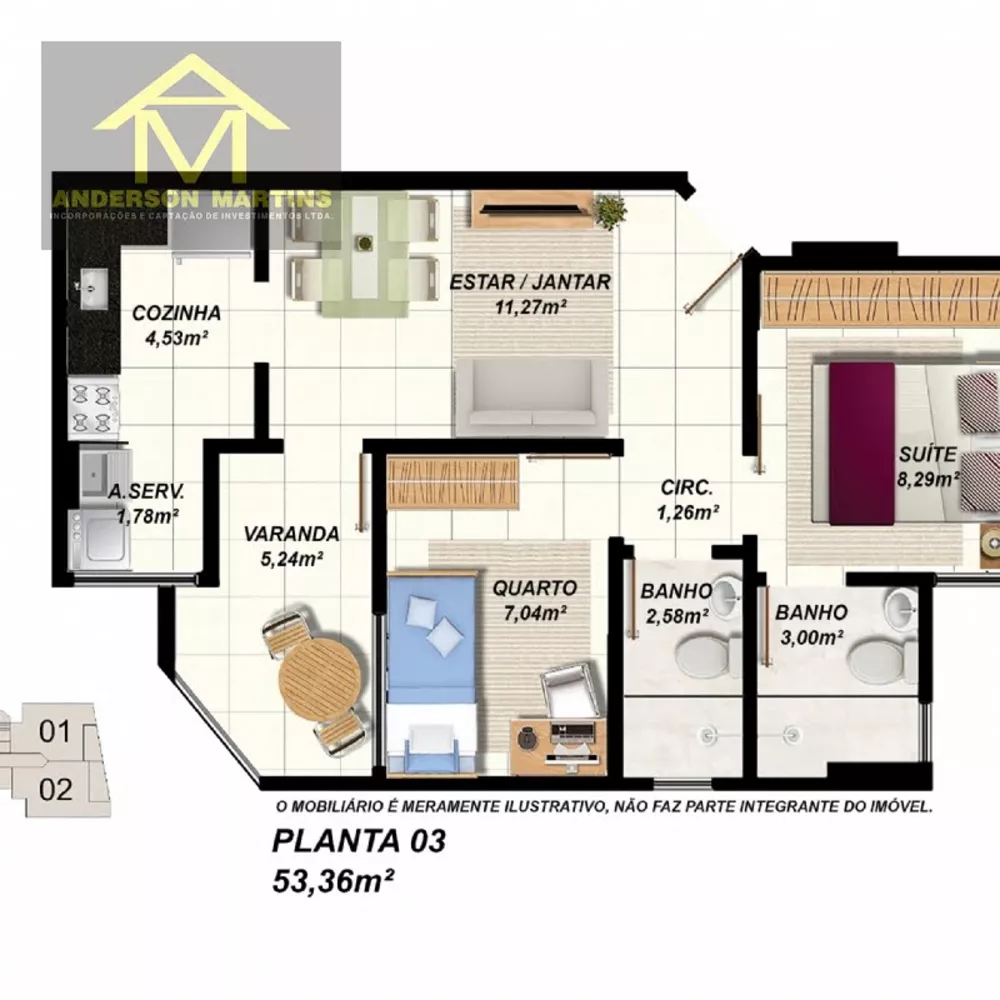 Apartamento à venda com 2 quartos, 51m² - Foto 3