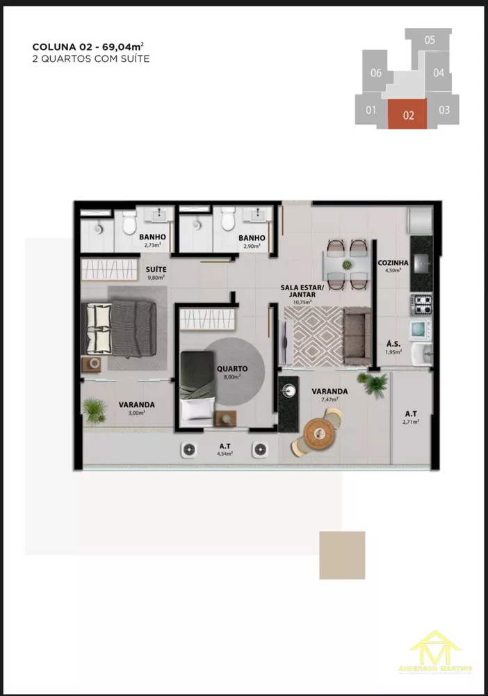 Apartamento, 2 quartos, 69 m² - Foto 2