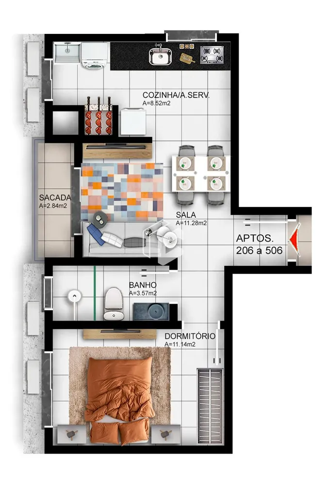 Apartamento, 1 quarto, 46 m² - Foto 1