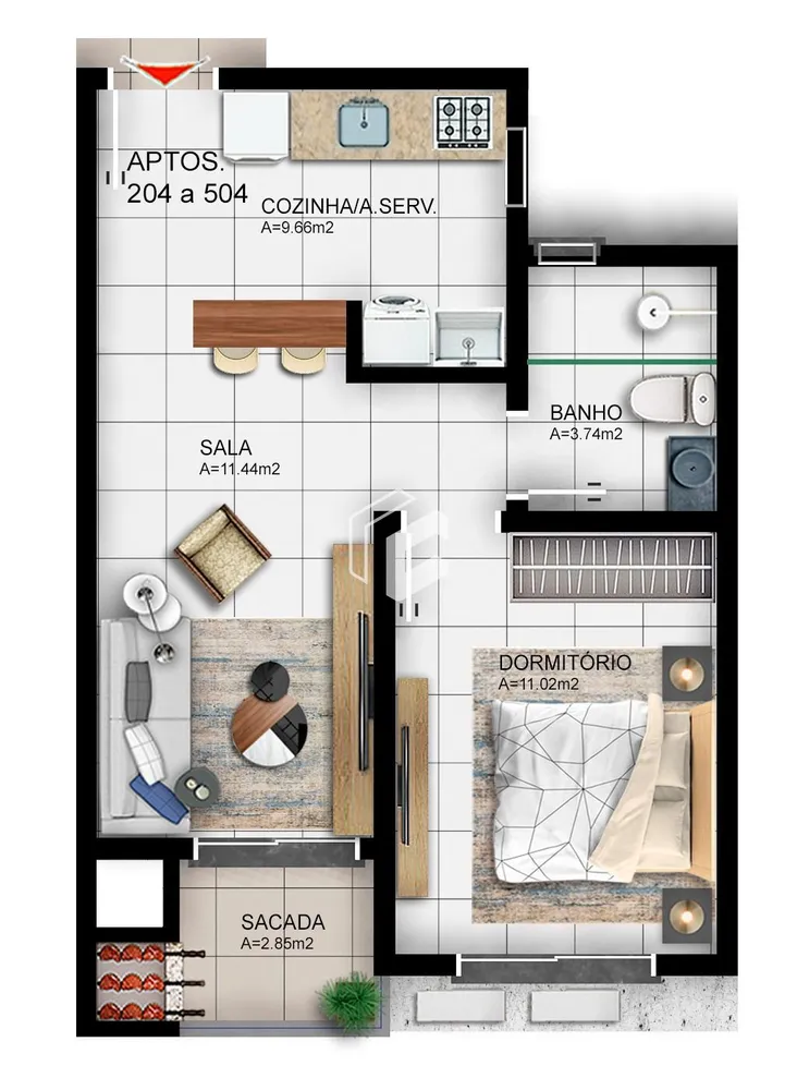 Apartamento, 1 quarto, 45 m² - Foto 1