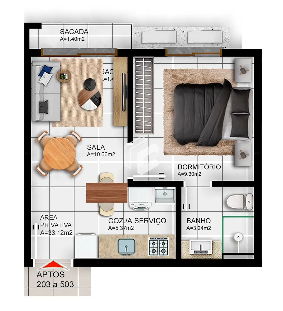 Apartamento, 1 quarto, 33 m² - Foto 3