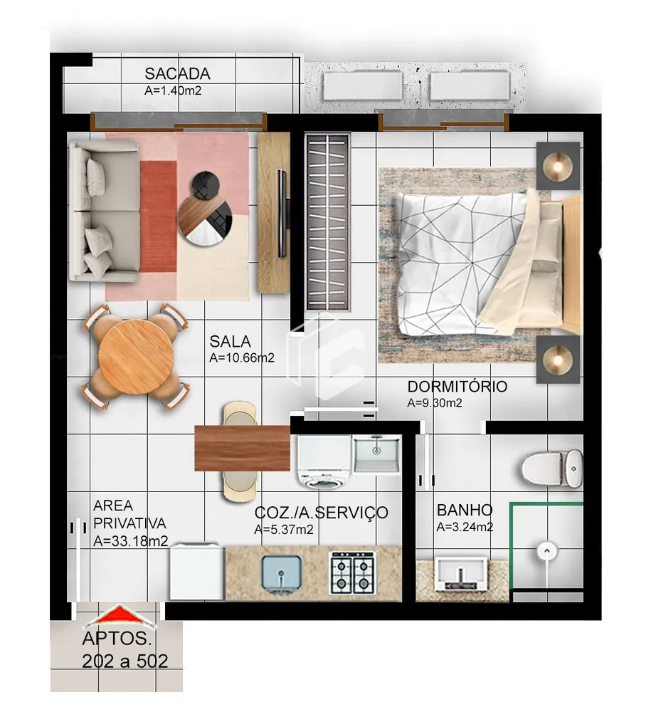 Apartamento, 1 quarto, 33 m² - Foto 1