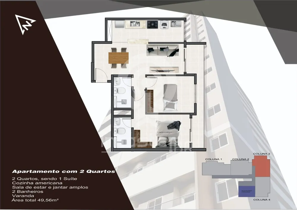 Apartamento, 2 quartos, 50 m² - Foto 2