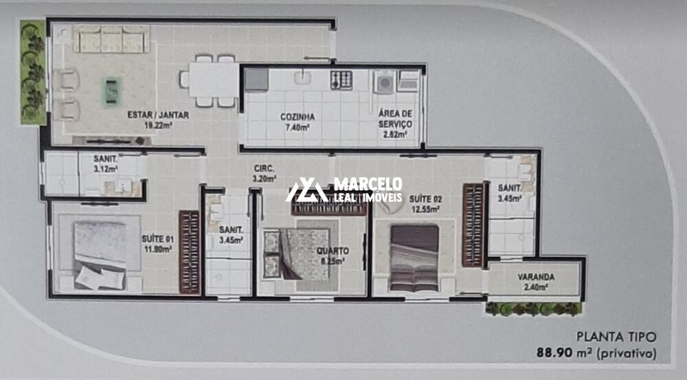Apartamento, 3 quartos, 88 m² - Foto 2
