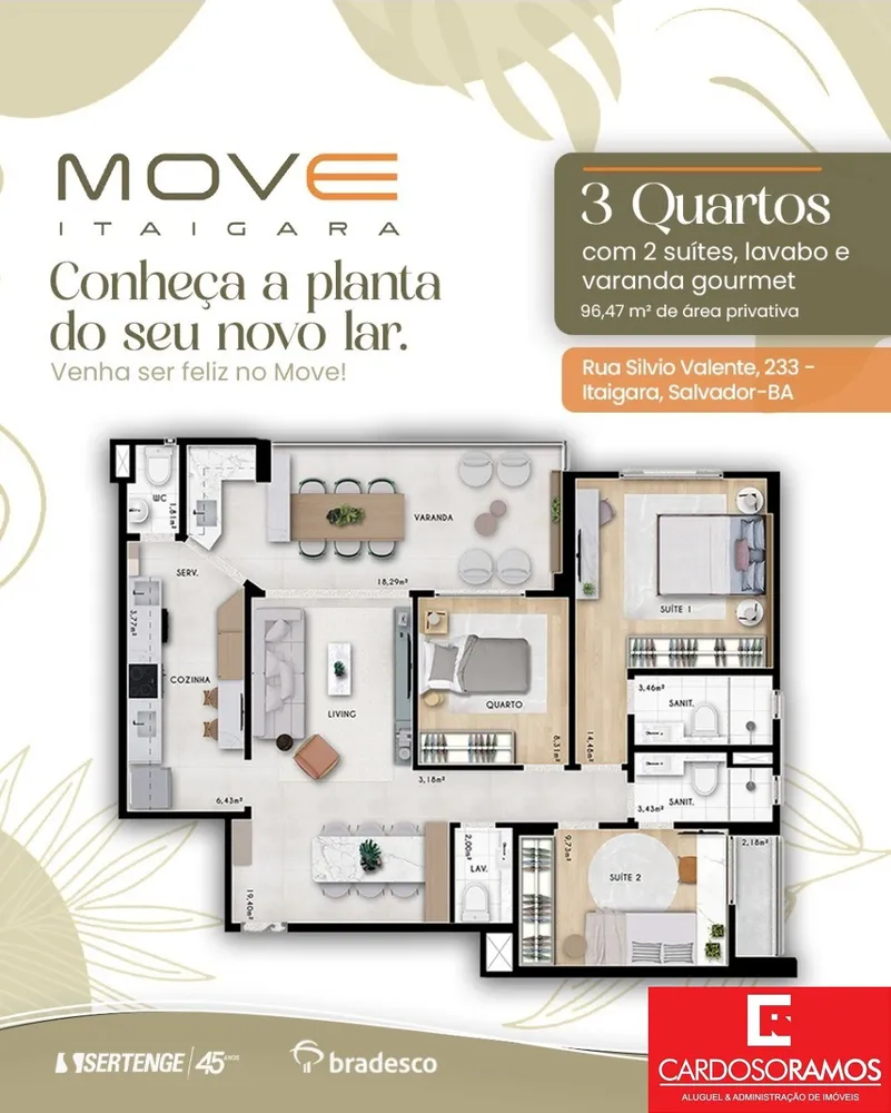 Apartamento, 3 quartos, 96 m² - Foto 1