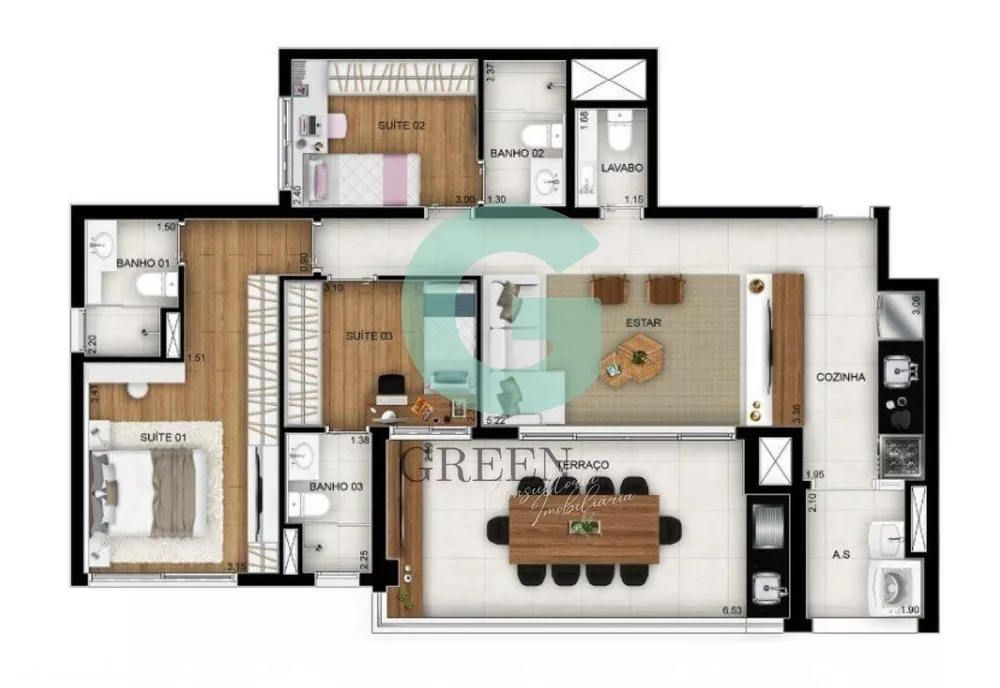 Apartamento à venda com 3 quartos, 110m² - Foto 2