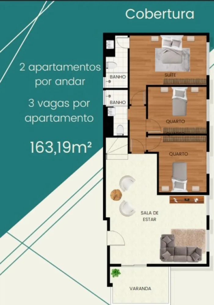 Cobertura, 3 quartos, 163 m² - Foto 2