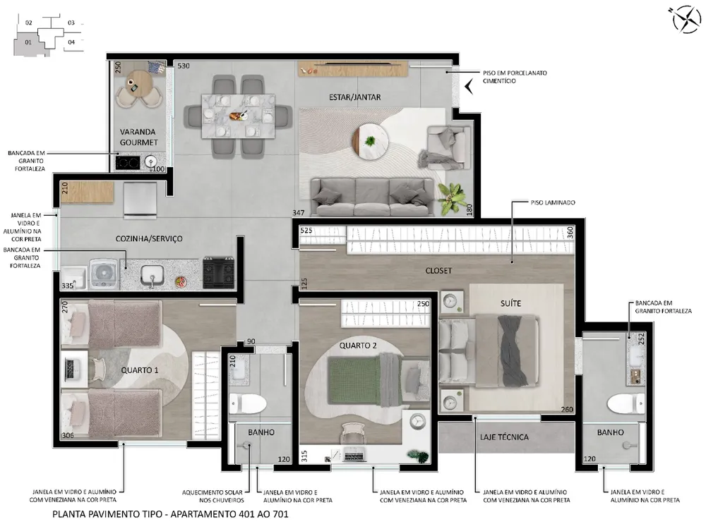 Apartamento, 3 quartos, 71 m² - Foto 2