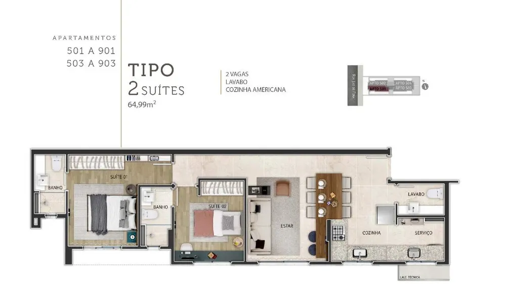 Apartamento, 2 quartos, 64 m² - Foto 1