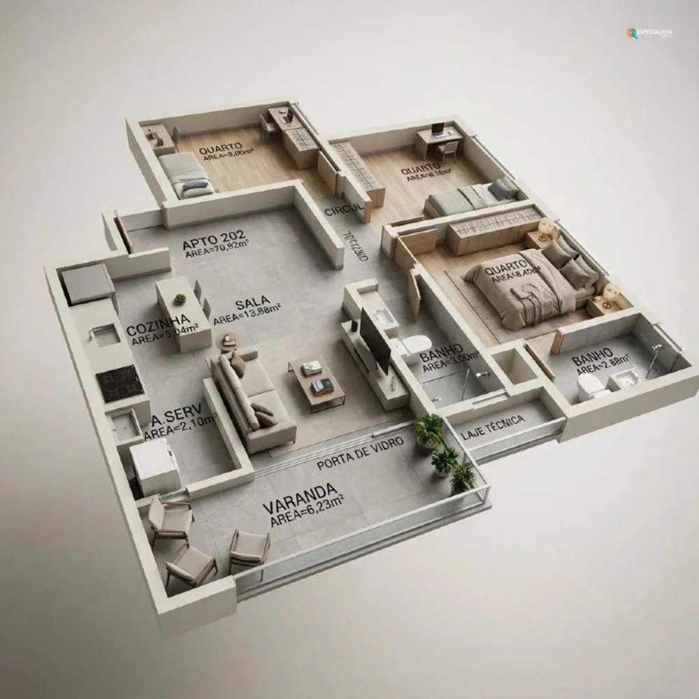 Apartamento, 3 quartos, 70 m² - Foto 2