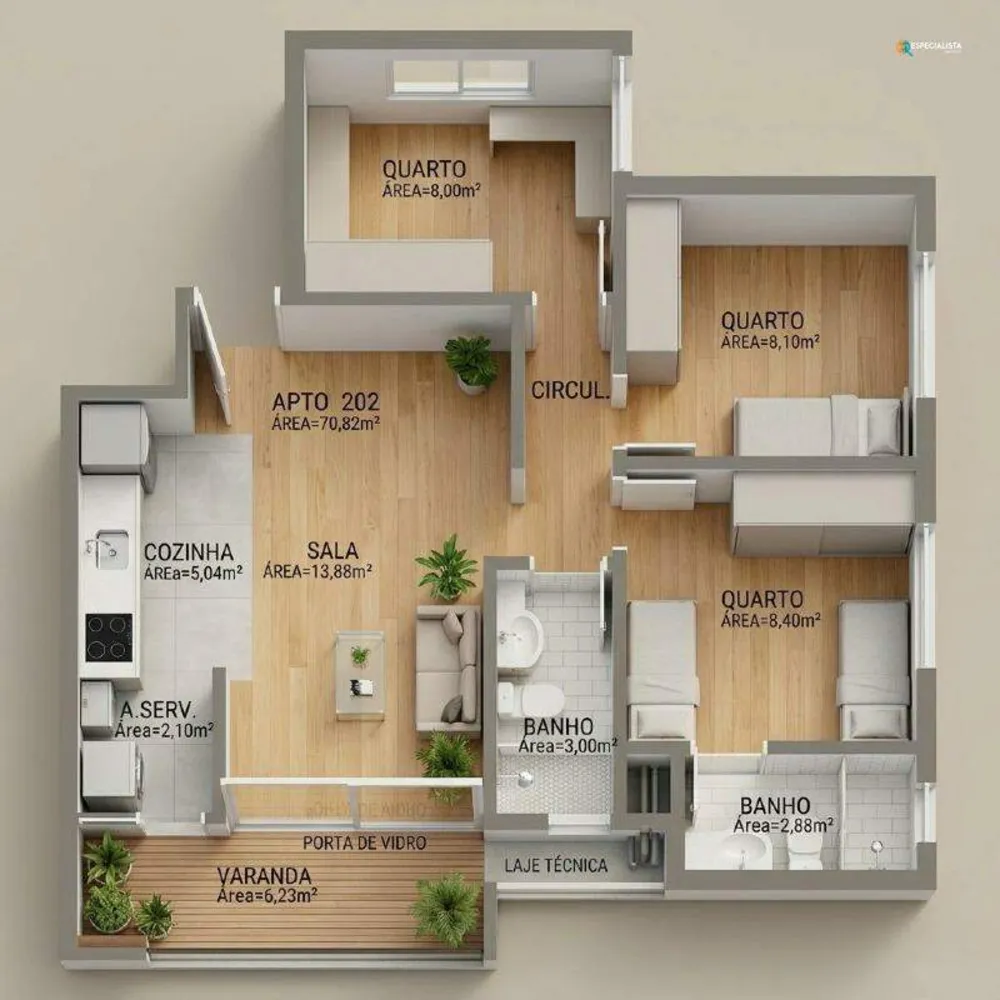Apartamento, 3 quartos, 70 m² - Foto 4