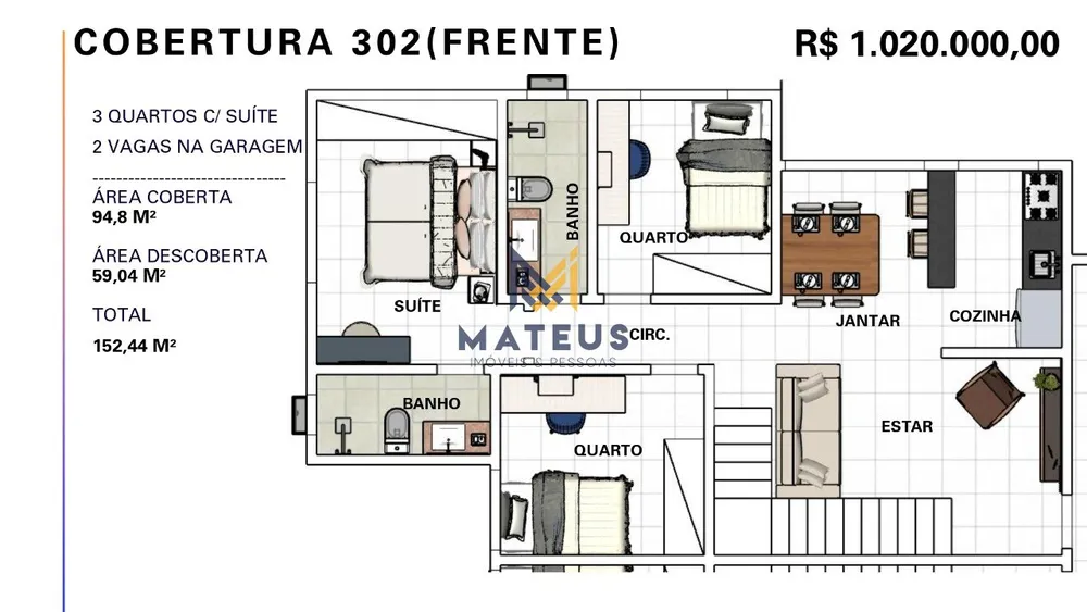 Cobertura, 3 quartos, 152 m² - Foto 4