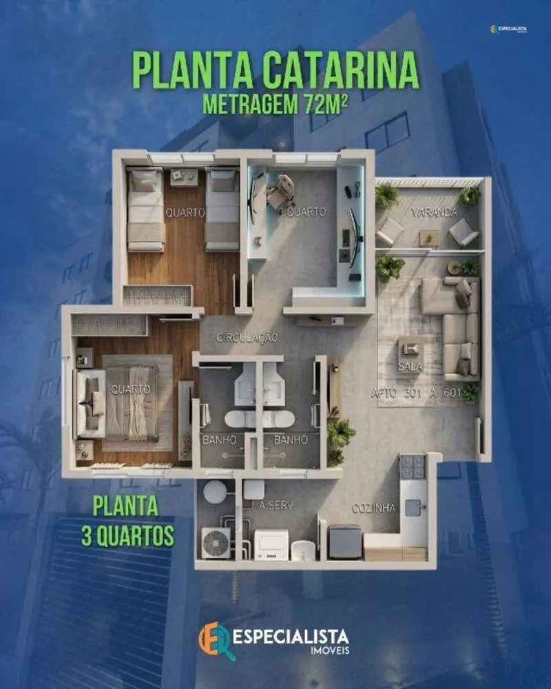Apartamento, 3 quartos, 62 m² - Foto 4