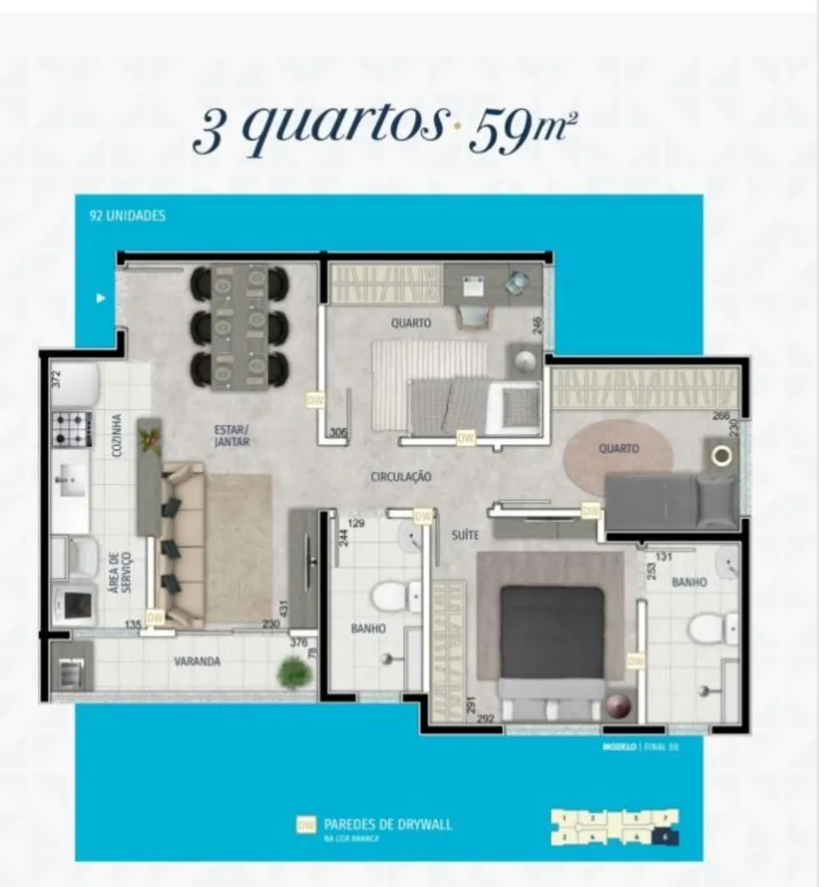 Apartamento, 3 quartos, 59 m² - Foto 2