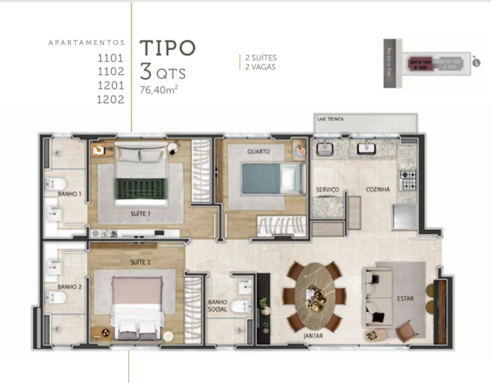 Apartamento, 3 quartos, 76 m² - Foto 1