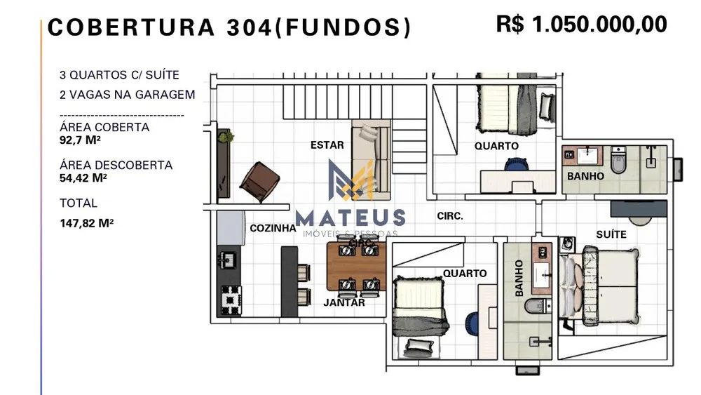 Cobertura, 3 quartos, 148 m² - Foto 4