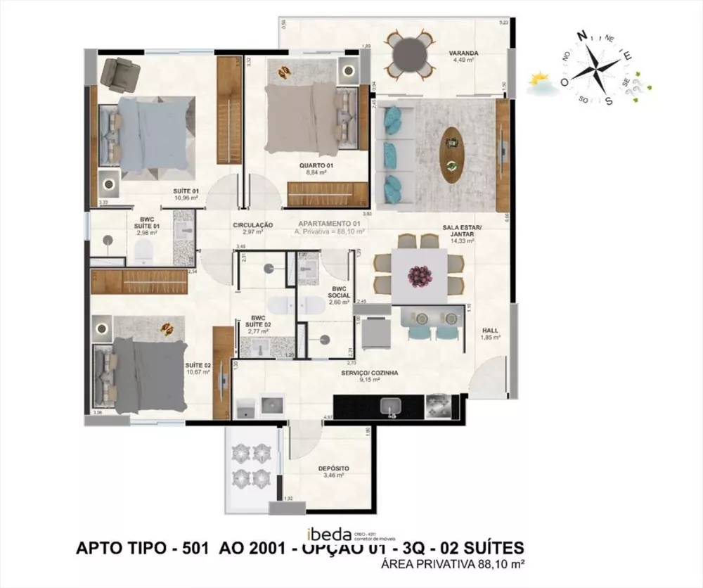 Apartamento à venda com 3 quartos, 88m² - Foto 3