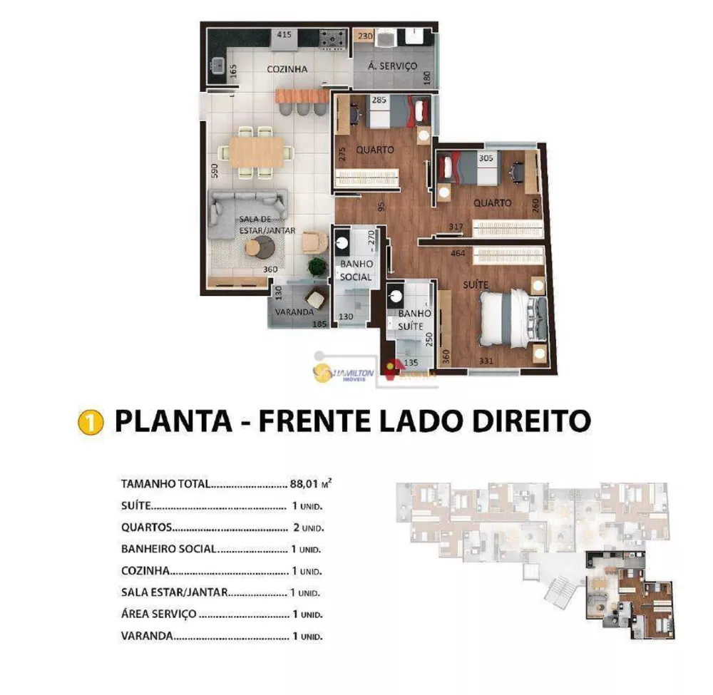 Apartamento à venda com 3 quartos, 88m² - Foto 1