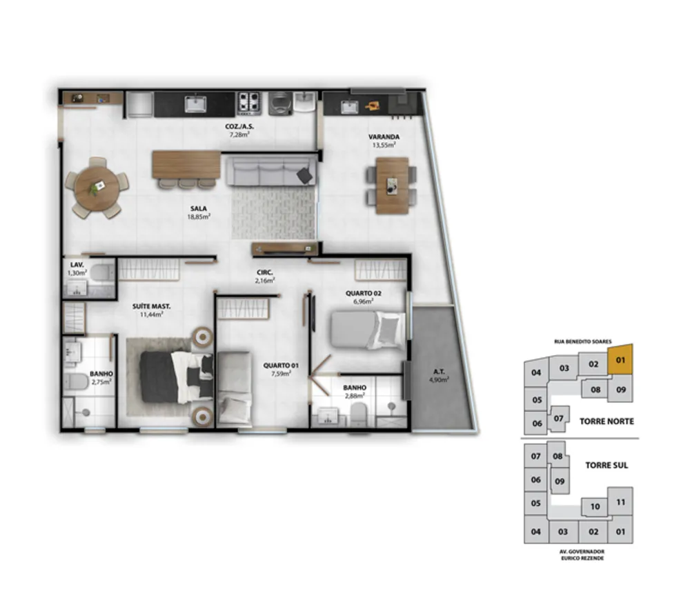 Apartamento, 2 quartos, 68 m² - Foto 3