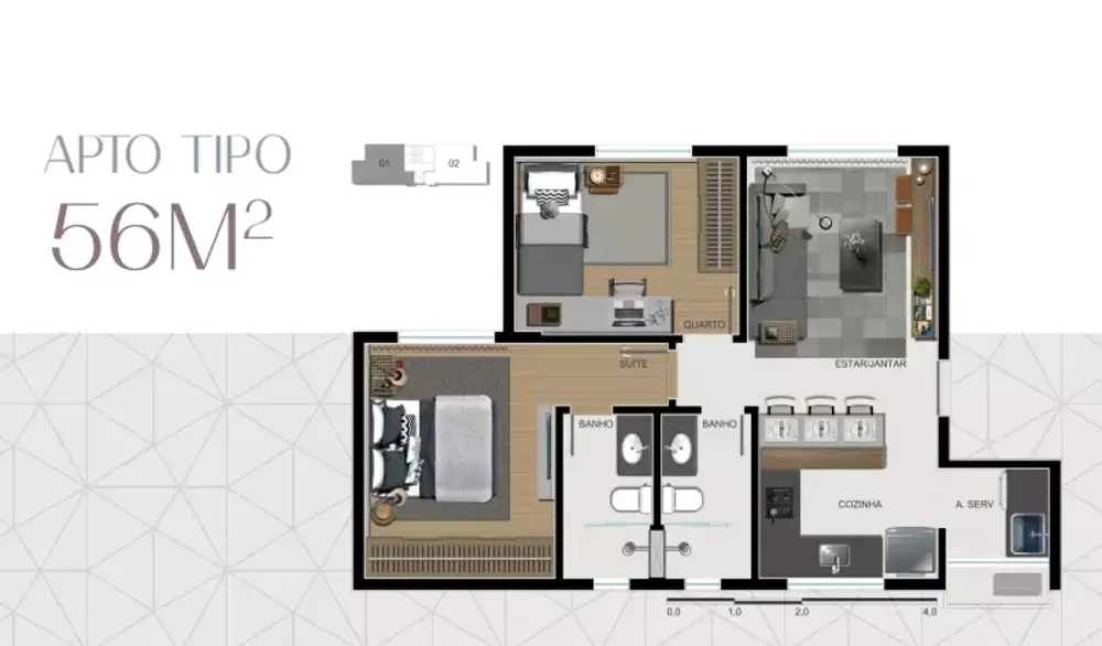 Apartamento, 2 quartos, 56 m² - Foto 1