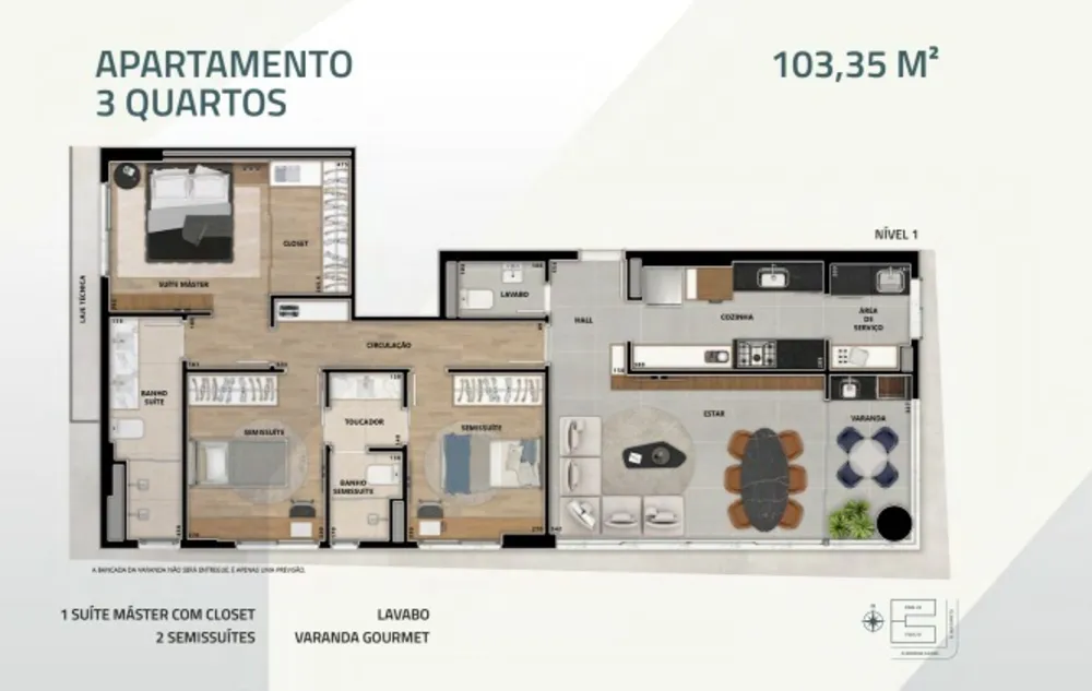 Apartamento, 3 quartos, 103 m² - Foto 1