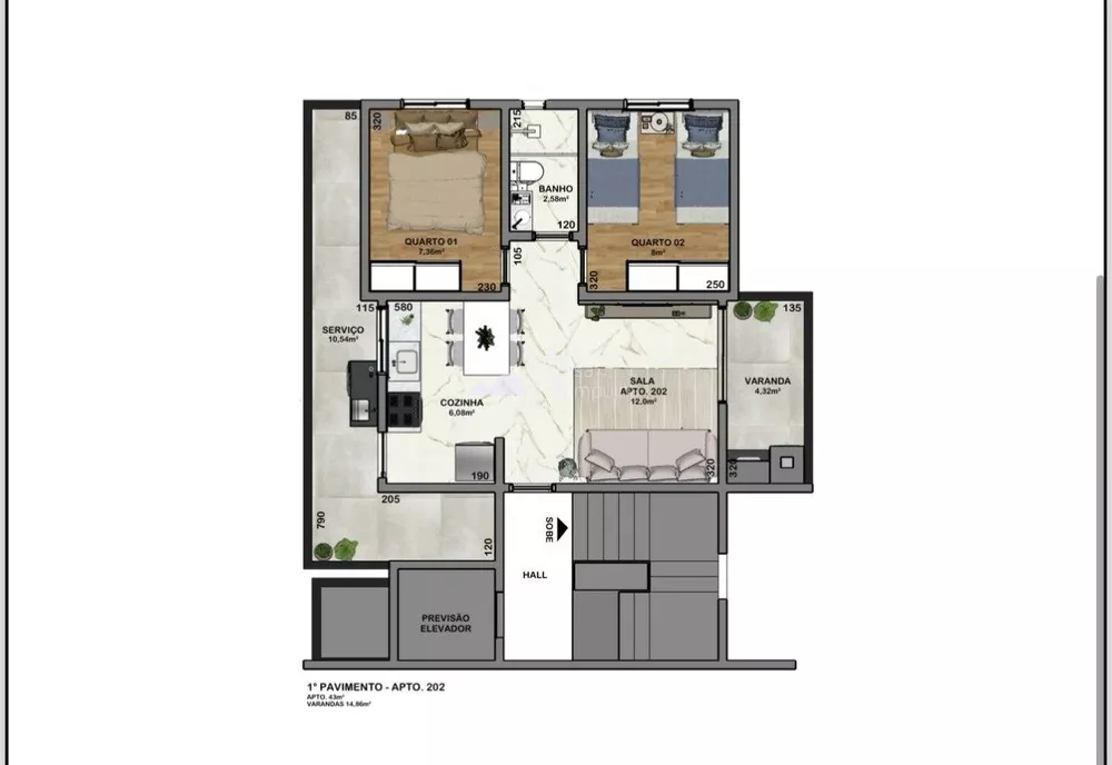 Apartamento à venda com 2 quartos, 60m² - Foto 3