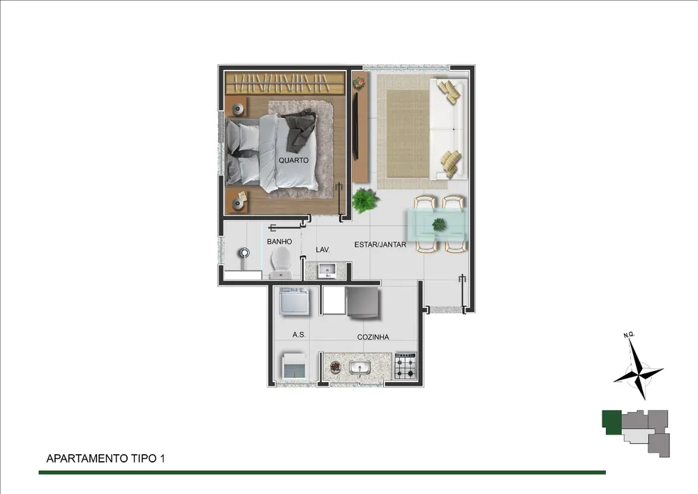 Apartamento, 1 quarto, 48 m² - Foto 2
