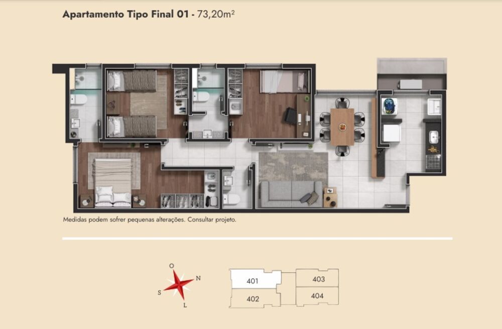 Apartamento à venda com 3 quartos, 73m² - Foto 1