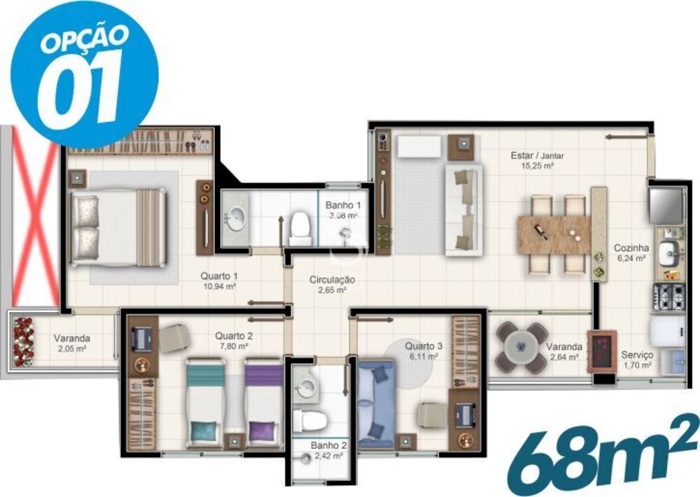 Apartamento, 3 quartos, 68 m² - Foto 4
