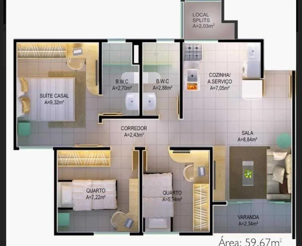 Apartamento, 3 quartos, 59 m² - Foto 15