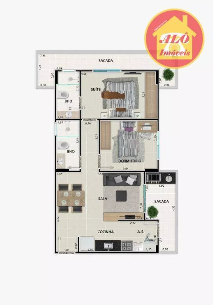 Apartamento à venda com 2 quartos, 69m² - Foto 2