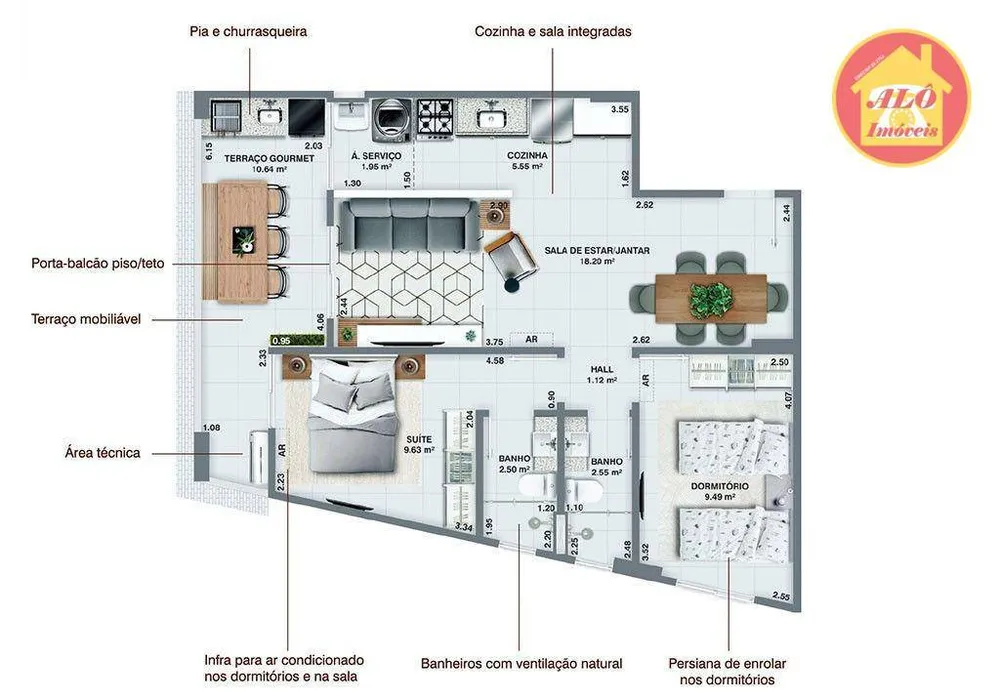 Apartamento, 2 quartos, 68 m² - Foto 2