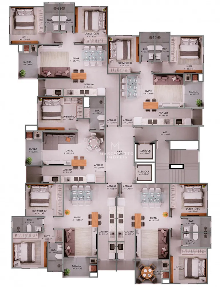 Apartamento, 2 quartos, 74 m² - Foto 2
