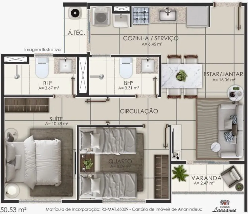 Apartamento, 2 quartos, 50 m² - Foto 2