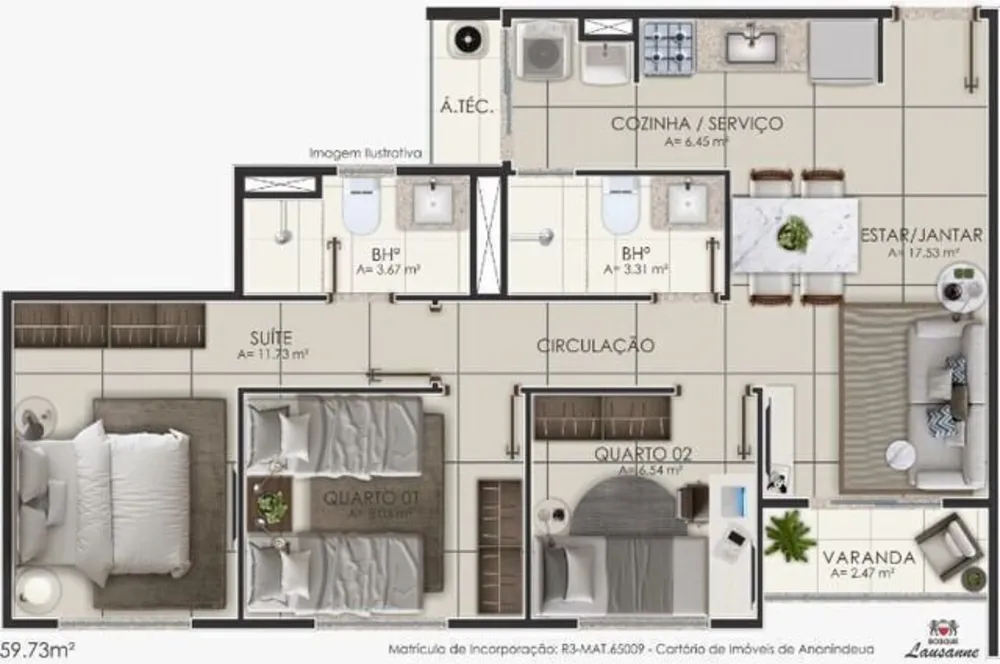 Apartamento, 2 quartos, 50 m² - Foto 2