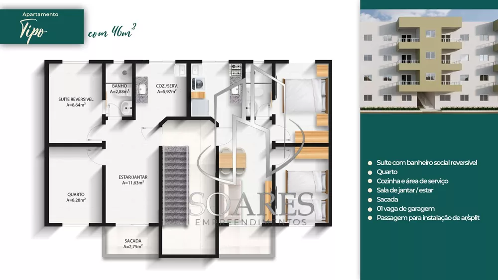 Apartamento, 2 quartos, 46 m² - Foto 5