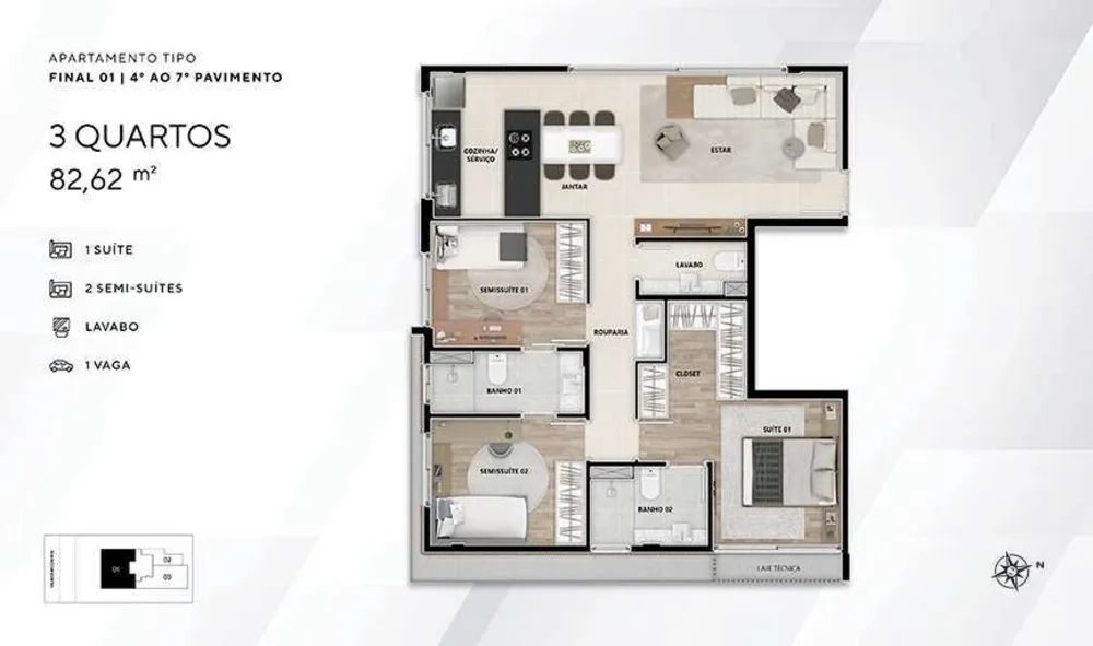 Apartamento, 3 quartos, 83 m² - Foto 3