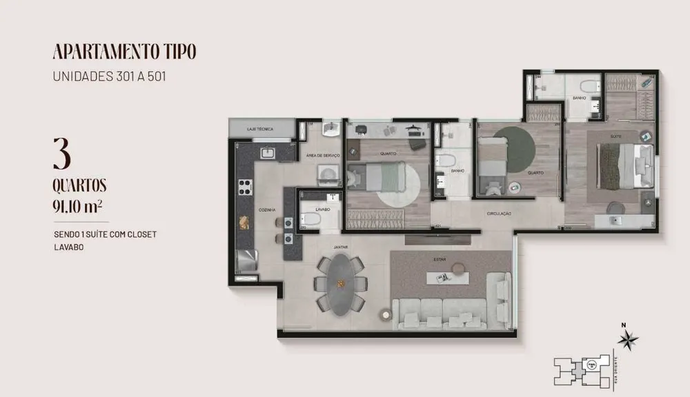 Apartamento, 3 quartos, 91 m² - Foto 1