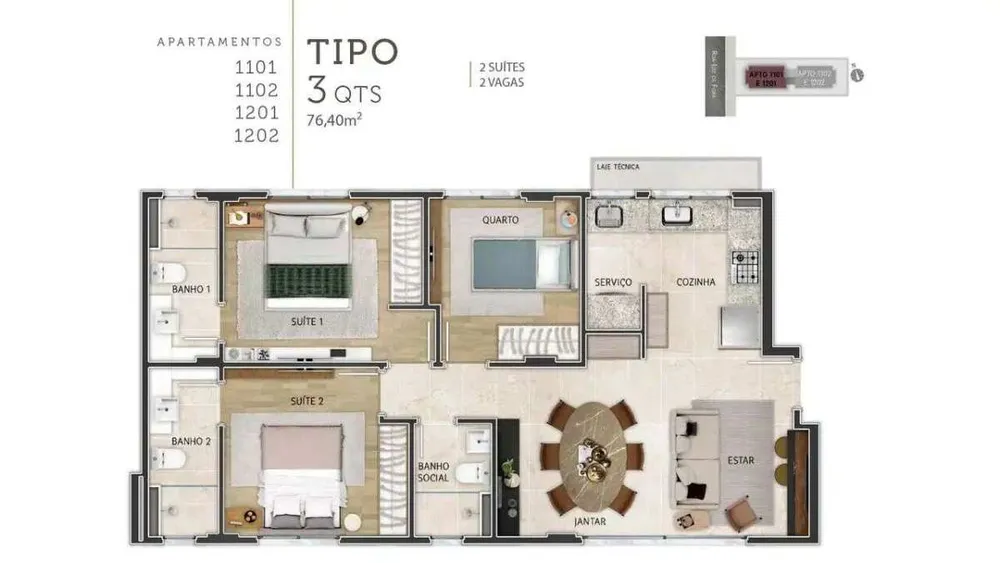 Apartamento, 3 quartos, 76 m² - Foto 4