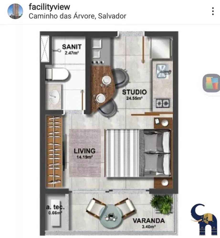 Apartamento à venda com 1 quarto, 24m² - Foto 3