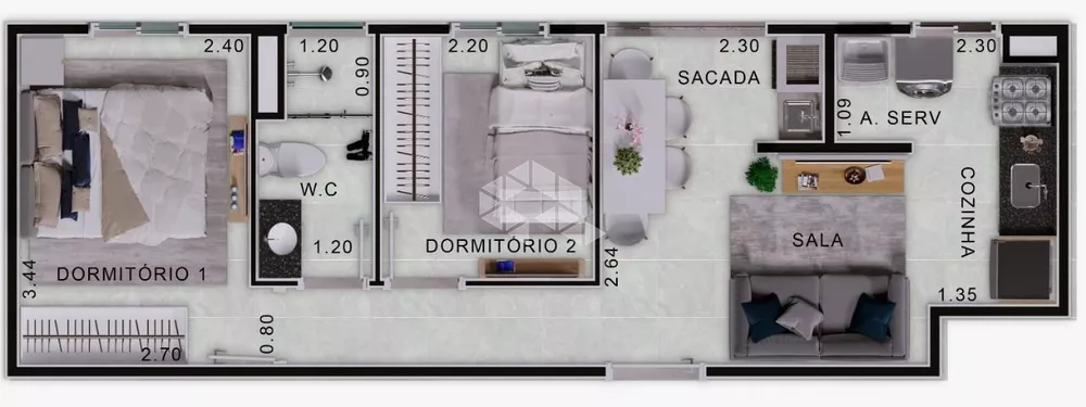 Apartamento, 2 quartos, 50 m² - Foto 3