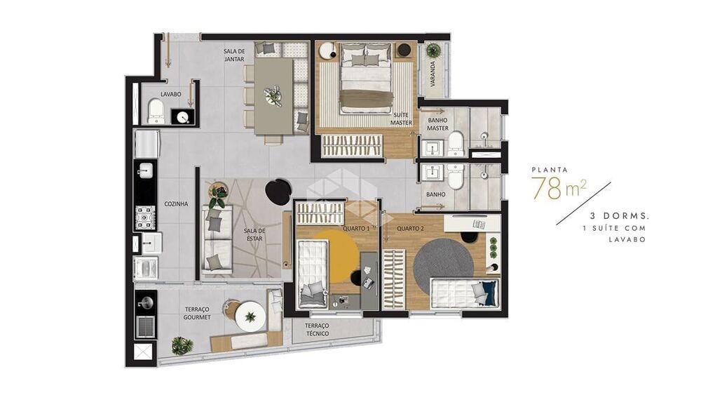 Apartamento, 3 quartos, 77 m² - Foto 1