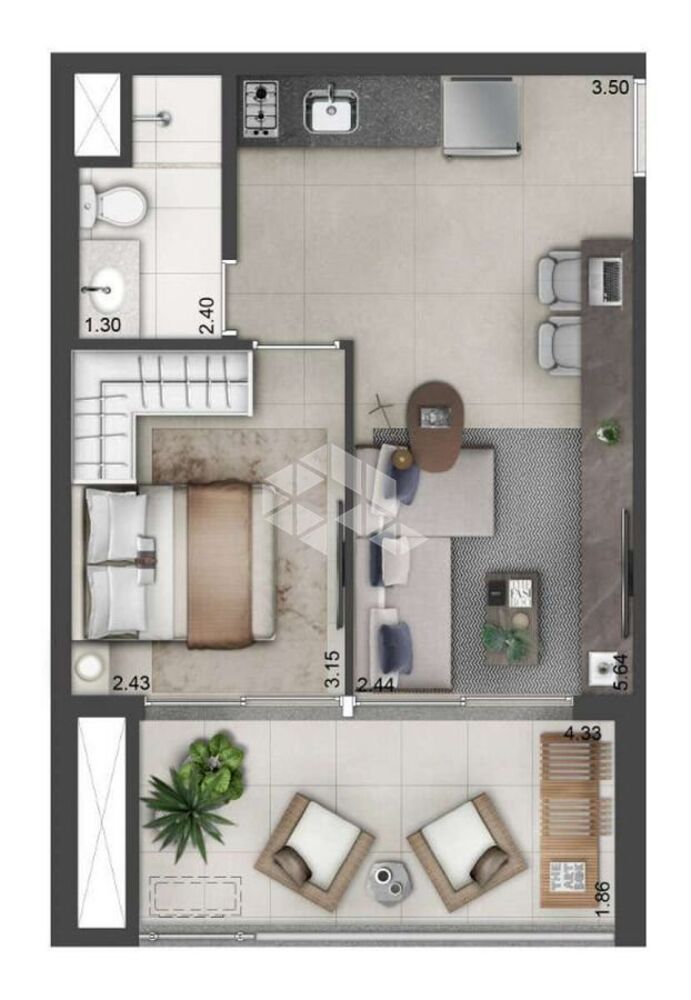 Apartamento, 1 quarto - Foto 1