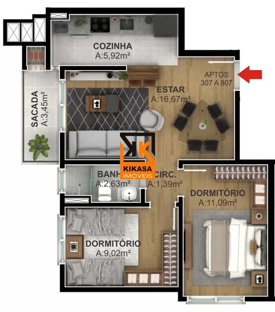 Apartamento, 2 quartos, 59 m² - Foto 1