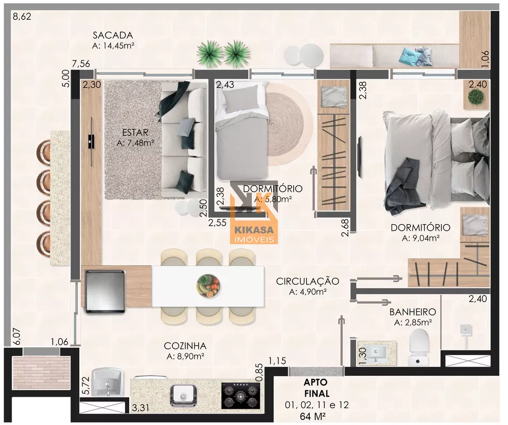 Apartamento, 2 quartos, 65 m² - Foto 1