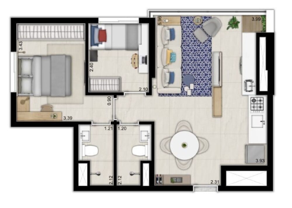 Apartamento, 3 quartos, 59 m² - Foto 1