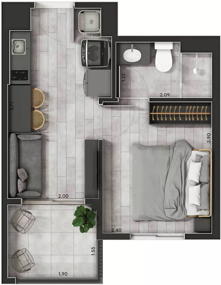 Apartamento, 1 quarto, 21 m² - Foto 1