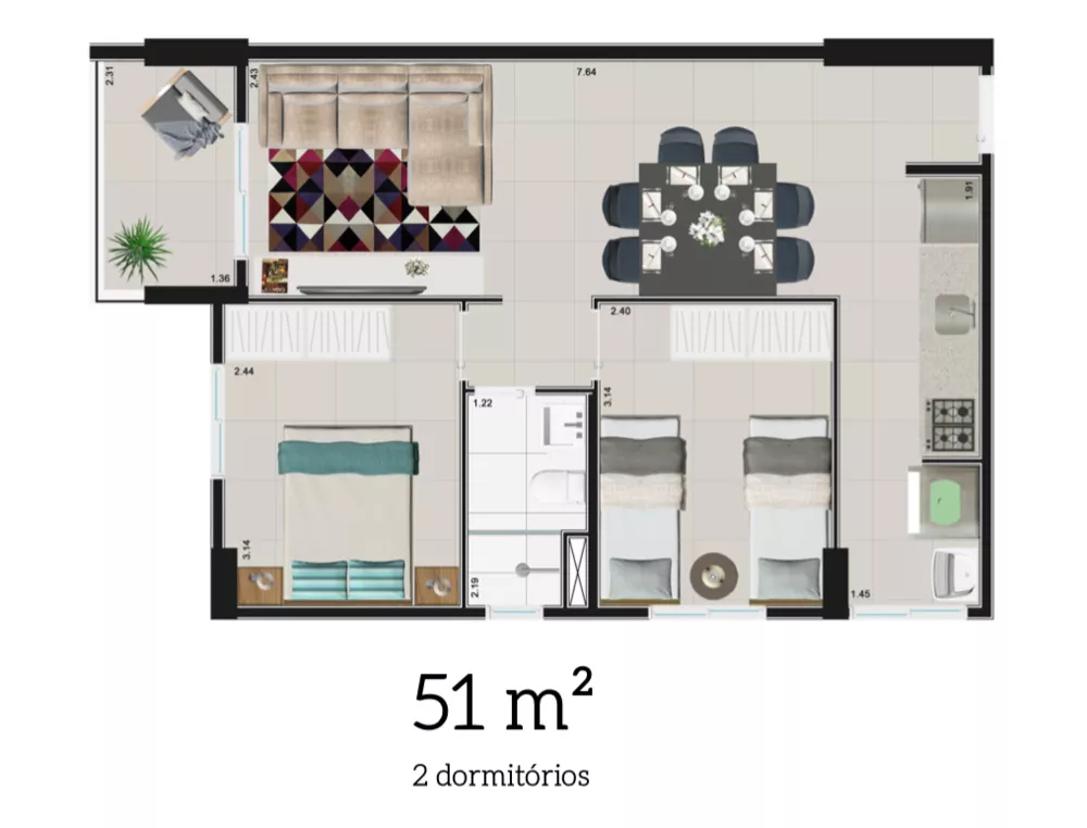 Apartamento à venda com 2 quartos, 51m² - Foto 5