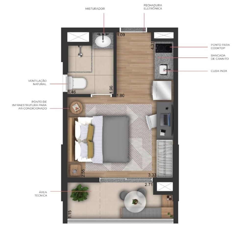 Apartamento, 1 quarto, 25 m² - Foto 3
